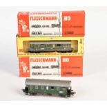 Fleischmann, 3 Passenger Cars (1555, 5063 + 5098), W.-Germany, gauge H0, box, C 1Fleischmann, 3