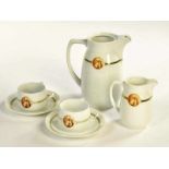 Rüger Hansi, Can, Pot, 2 Cups + Saucers, Germany pw, porcelain, good conditionRüger Hansi, Kanne,