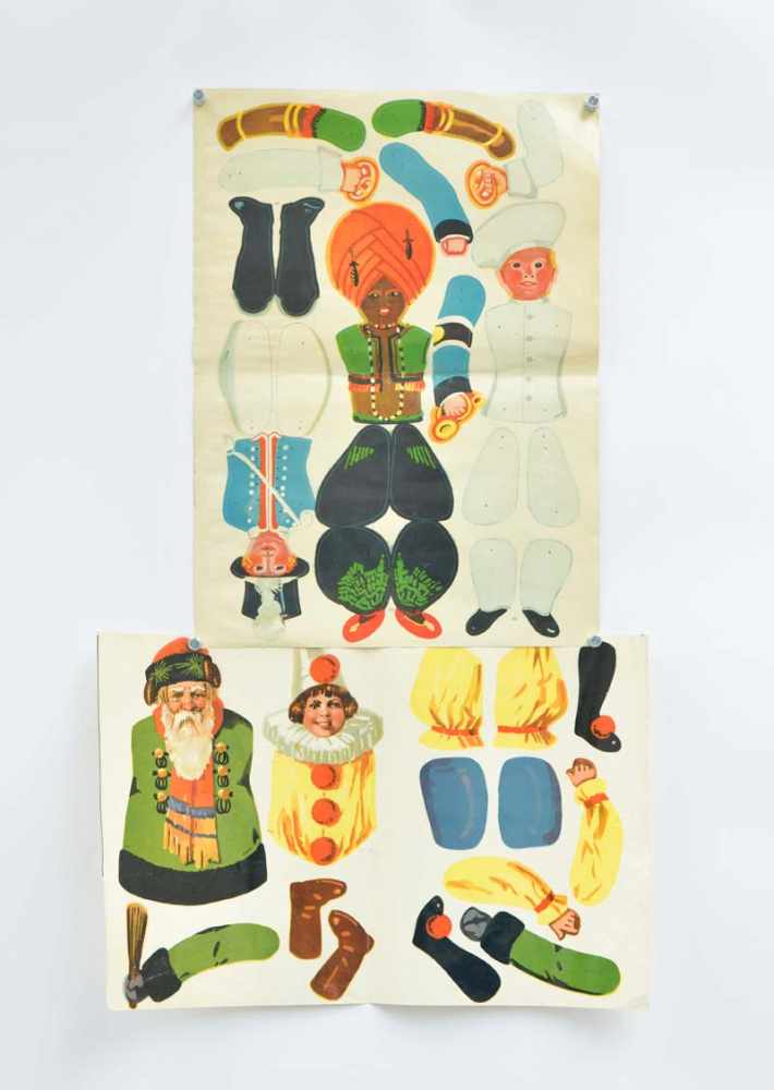 Hausser, 2 Jumping Jacks, Sheet with 5 Figures, from the 20s, good conditionHausser, 2 Hampelmänner,