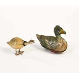 Penny Toy Goose + Hess Duck, age old, Germany pw, tin, paint d., C 3Penny Toy Gans + Hess Ente,