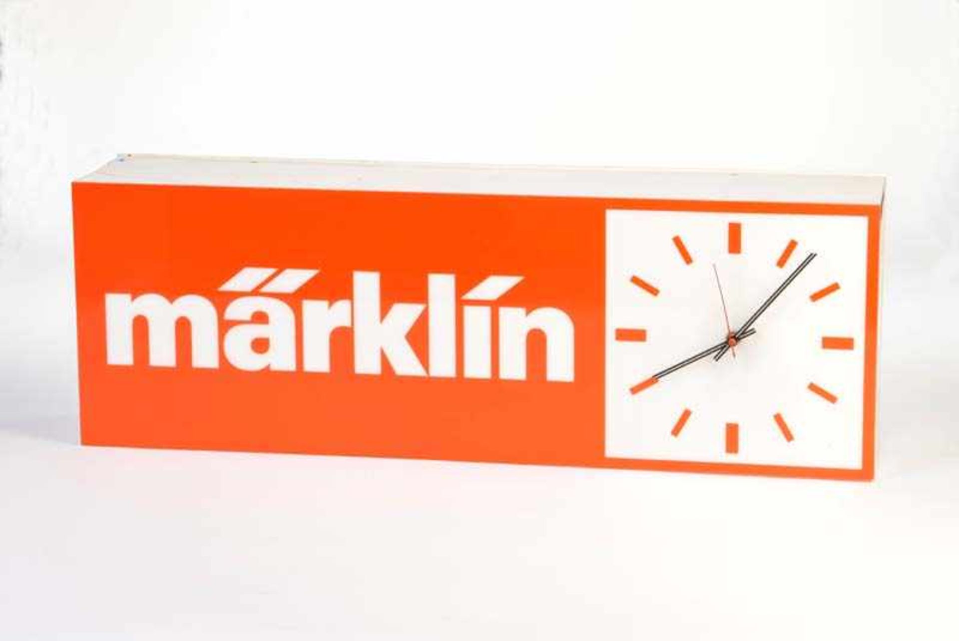 Märklin, Illuminated Advertising with Clock, plastic, min. cracks on plexi glass, 1 neon tube has to