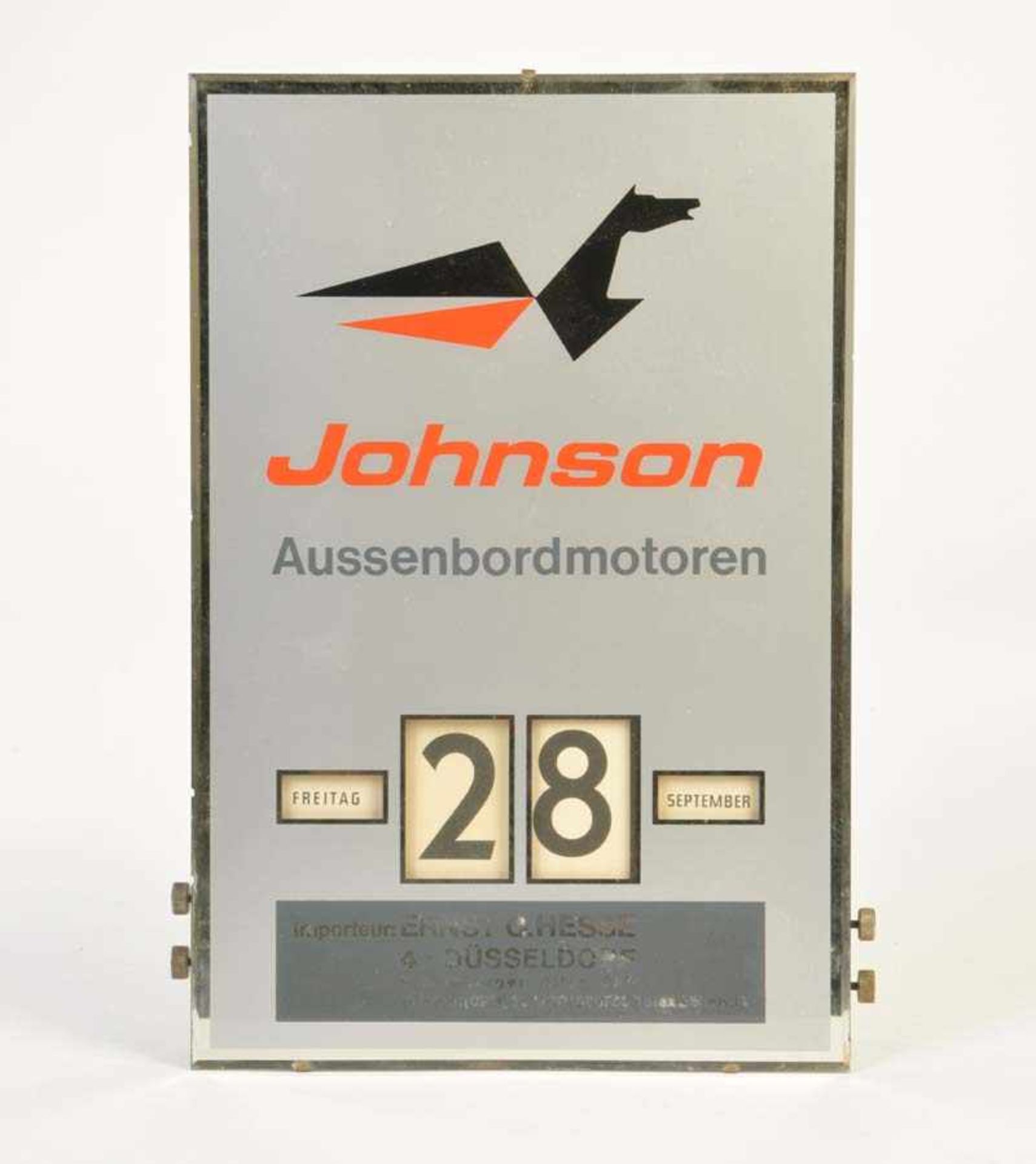 Calendar "Johnson Aussenbordmotoren", glass + plastic, function ok, C 1-Kalender "Johnson