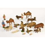 Elastolin, Lineol 14 Animals + 3 Figures, Germany pw, out of composite (part. damaged), C