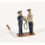 Officer + Sailor with Rope, Germany pw, out of pewter, min. paint d., C 2Offizier + Matrose mit