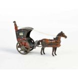 Horse Carriage, France, tin, cw stiff, severe paint d., around 1910, C 3-4Pferdekutsche, France,