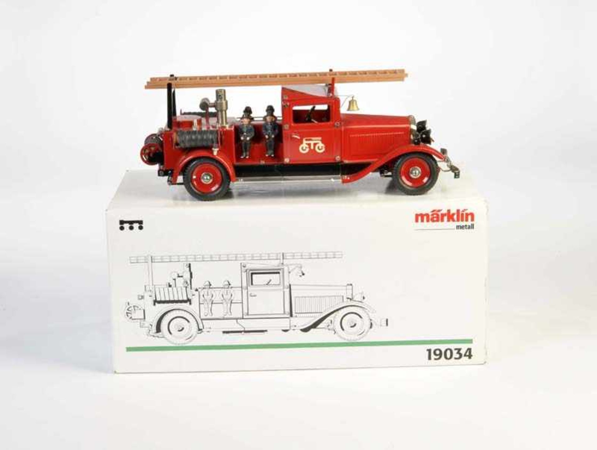 Märklin, Fire Engine 19034, tin, cw ok, box C 1-2, C 1Märklin, Feuerwehr 19034, 44 cm, Blech, UW ok,