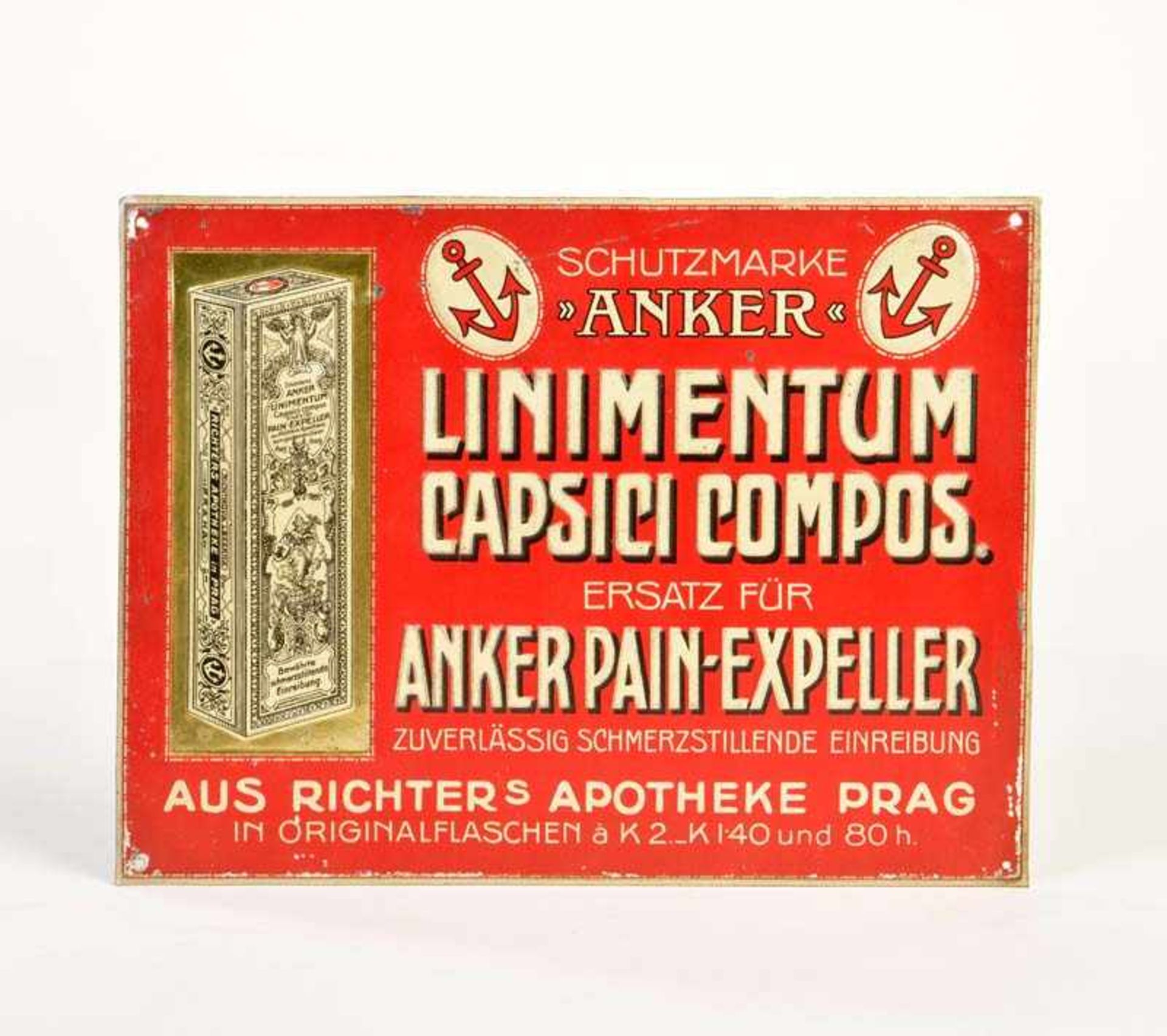 Tin Plate Sign "Linimentum Capsici Compos. "Anker", Germany pw, min. paint d., C 2Blechschild "