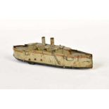 Battle Ship, Germany pw, tin, cw ok, paint d., rust d., without drive, C 3-4Kriegsschiff, Germany