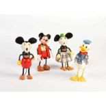 Marx, Schylling, 4 Disney Figures, Donald, Mickey + Minnie, plastic + wood, C 1/1-Marx, Schylling, 4