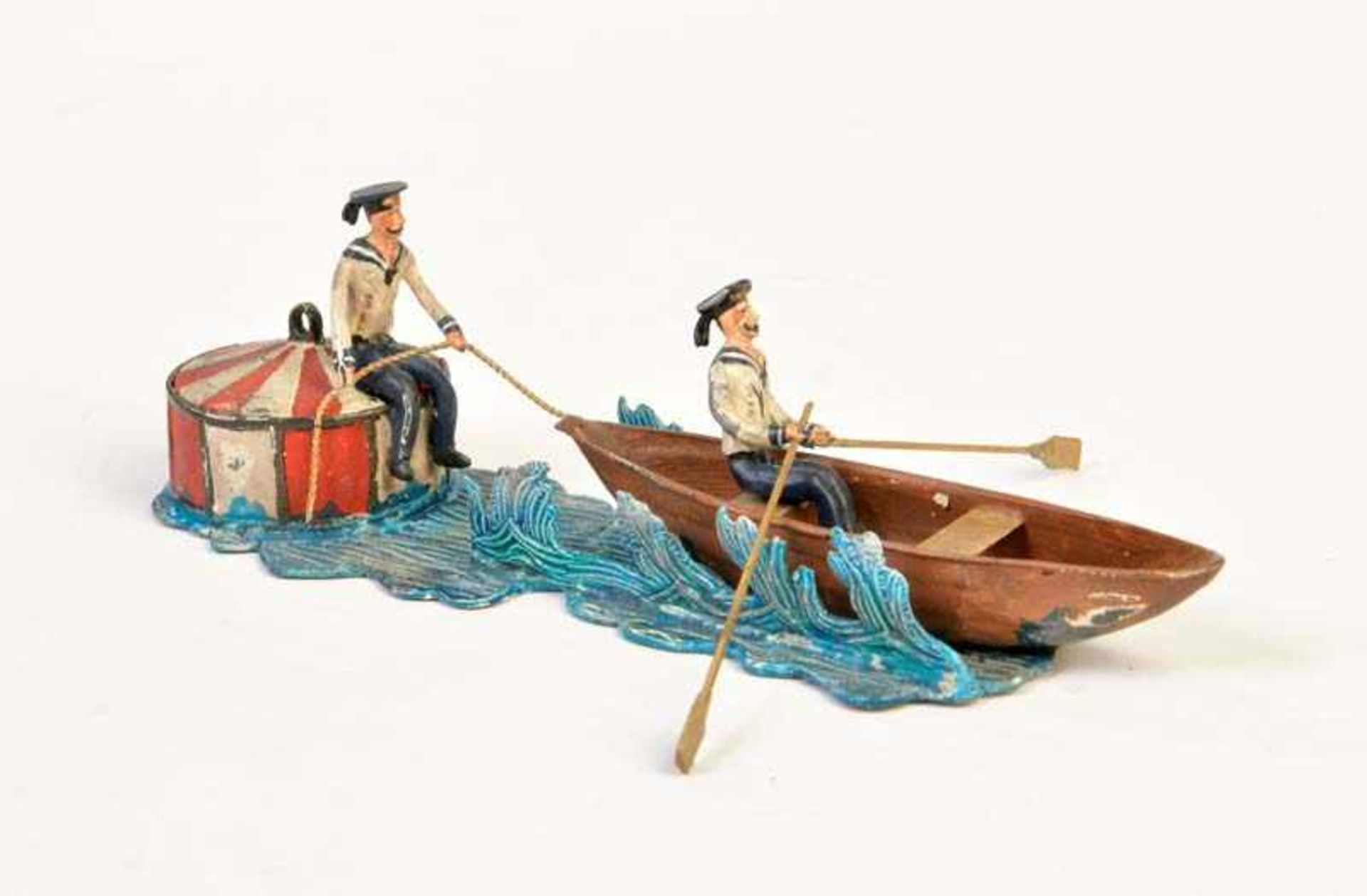 Sailors with Rowing Boat, Germany pw, out of pewter, min. paint d., C 1-2Matrosen mit Ruderboot,