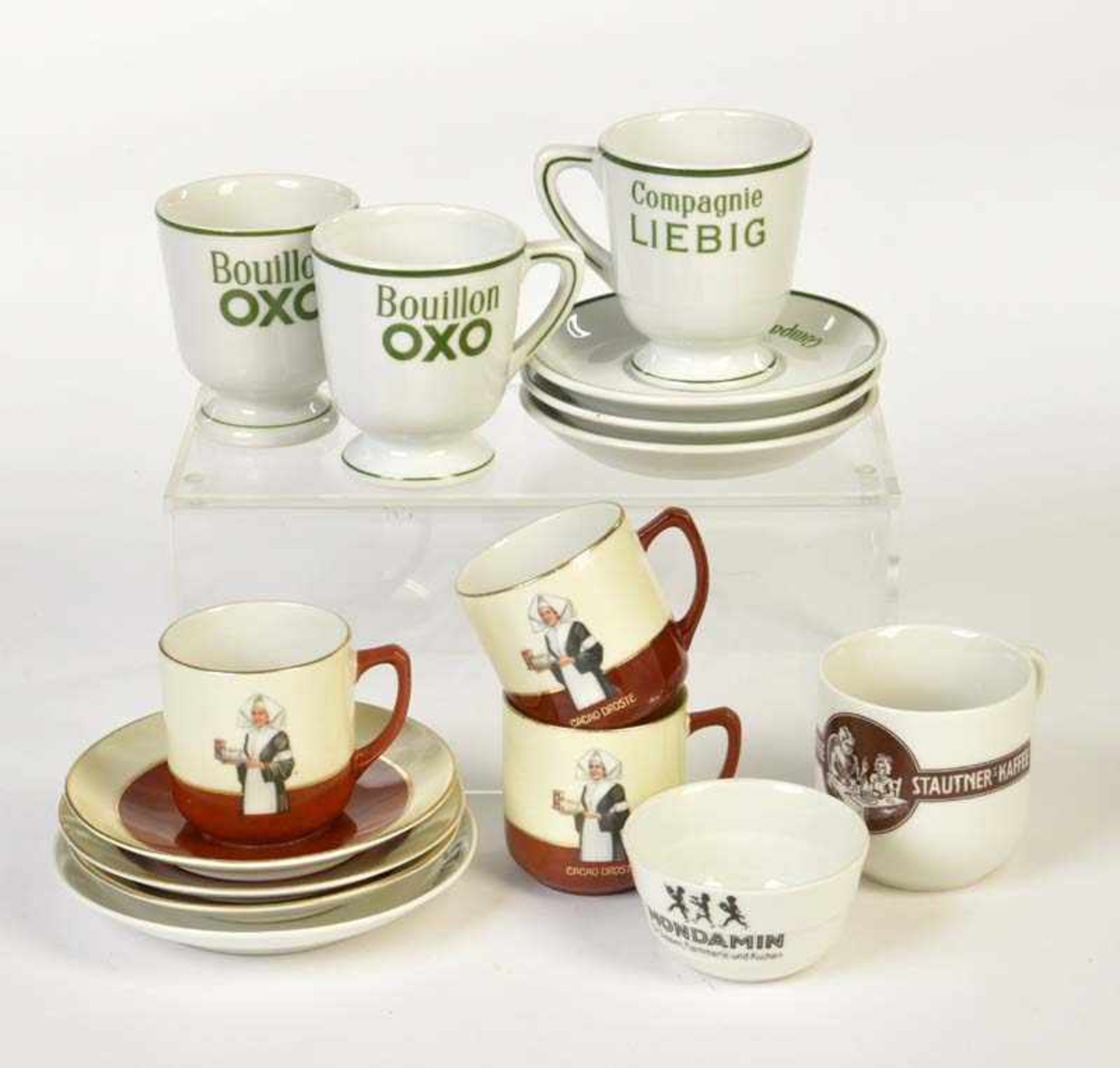 Bundle Advertising Porcelain, Cups + Saucers from several producers, Liebig, Droste, Stautdner a.o.,