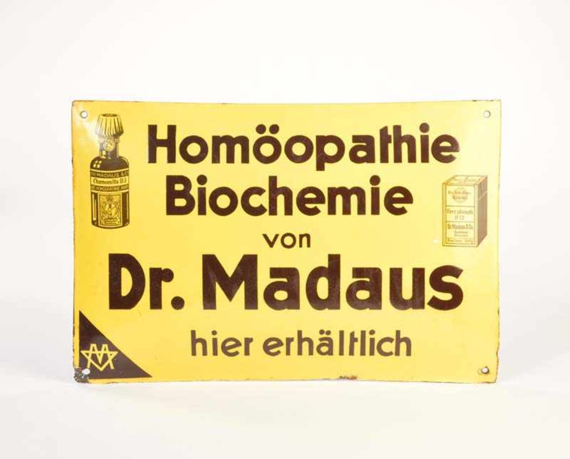 Enamel Sign "Dr. Madaus", min. paint d. on borders, convexEmailleschild "Dr. Madaus", 33x49 cm, min.