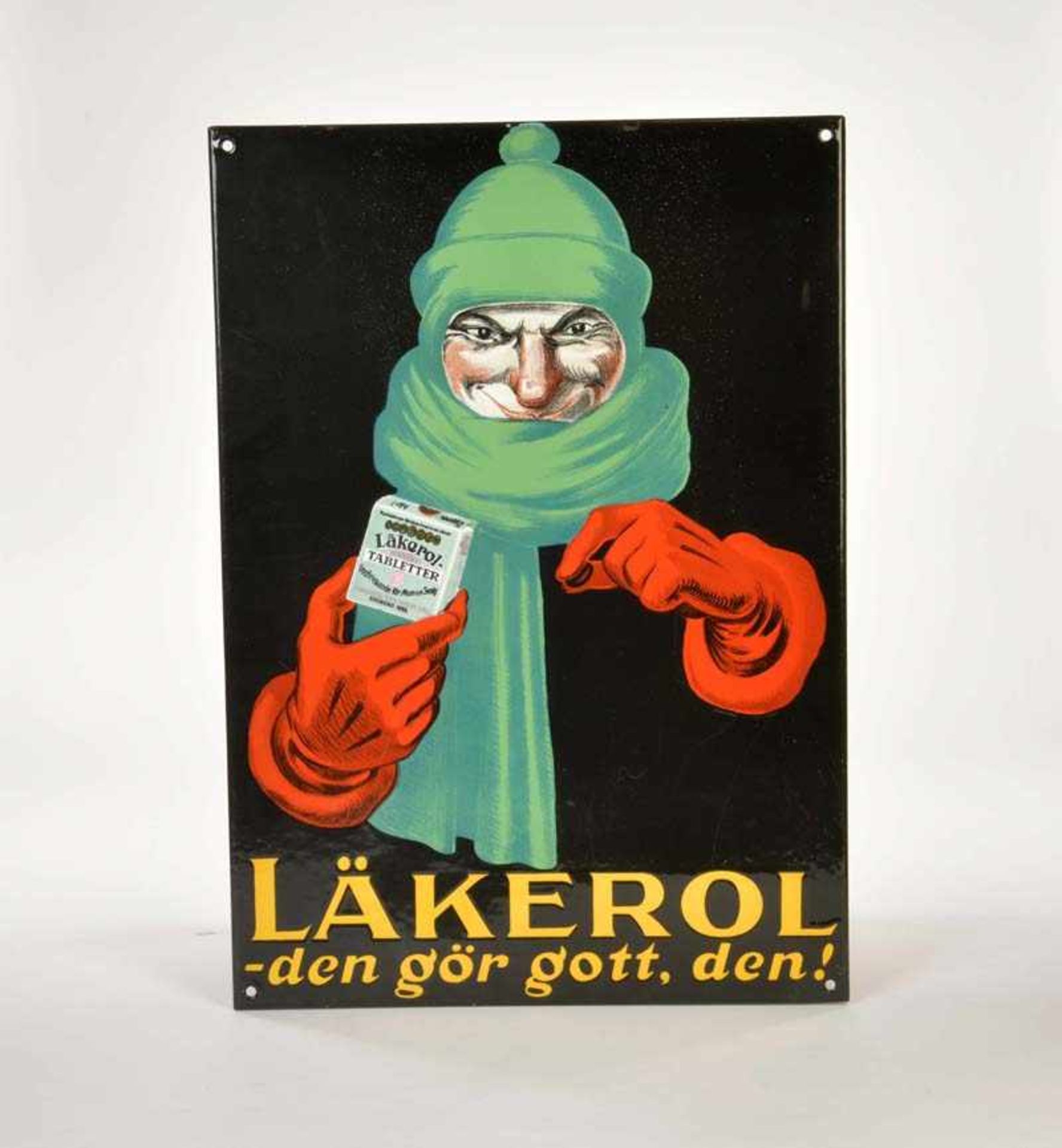 Enamel Sign "Läkerol Tabletten", Sweden, bubbles on upper part (due to production), in absolute mint