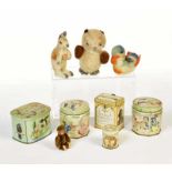 Bundle Tin Cans + 4 Steiff Animals, W.-Germany a.o., mostly very good condition, please