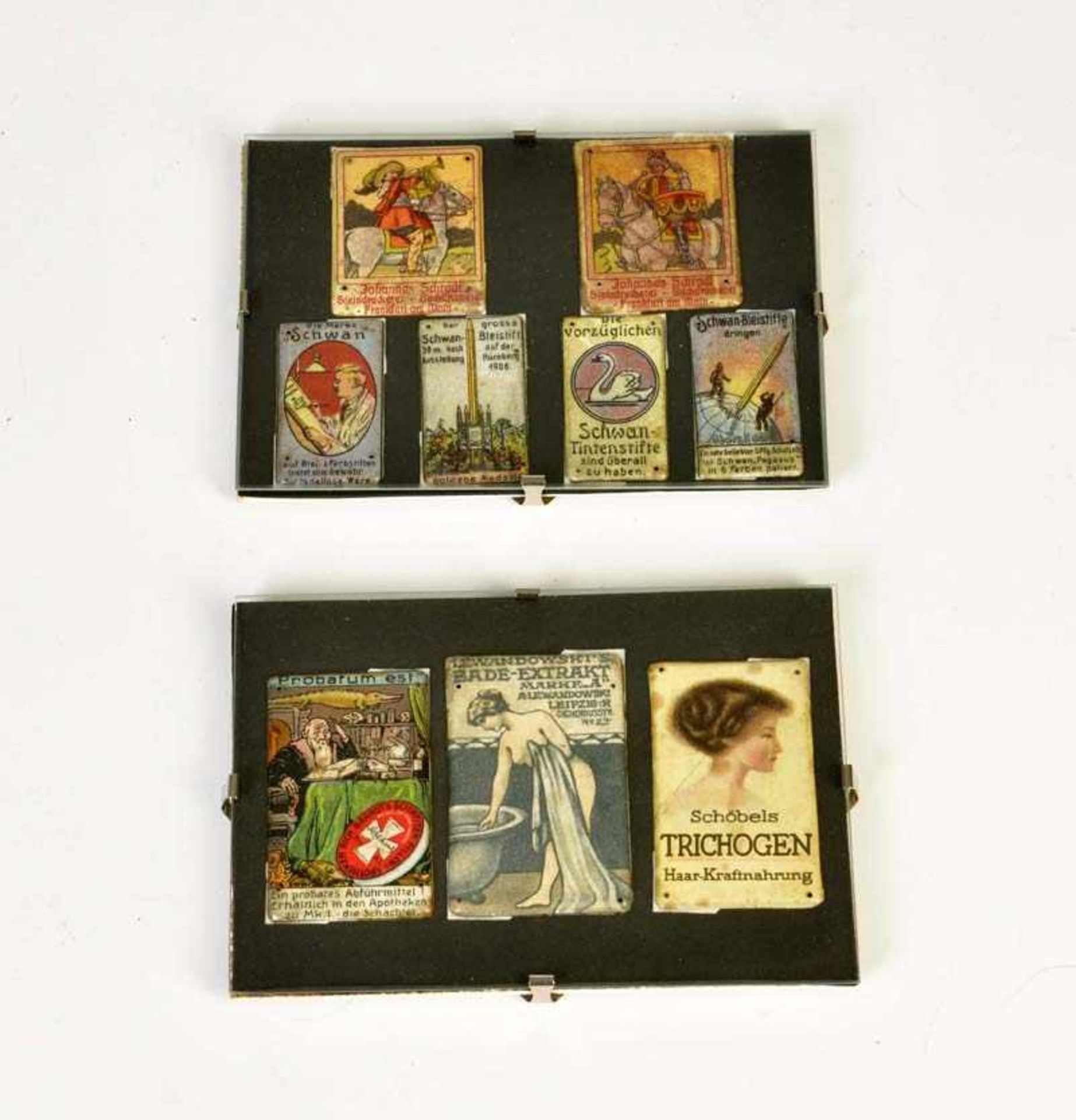 9 Enamel Advertising Signs, Germany pw, C 1/1-9 Emaille Werbetafeln, Germany VK, 4,5-6,3 cm, Z 1/1--