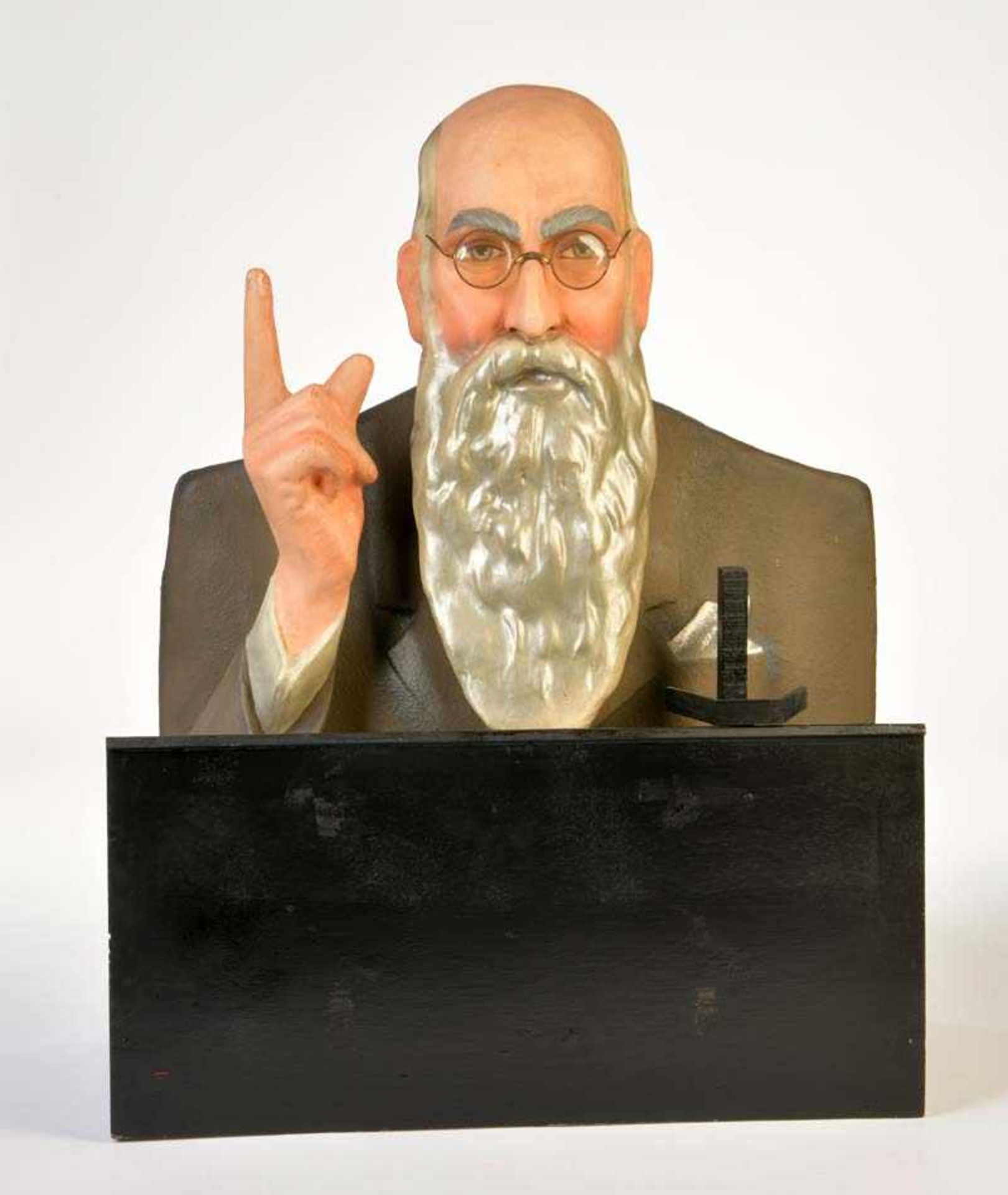 Show Case Figure Wobbler "Warning Man", out of wood + plaster, electrical drive, wobbling head +