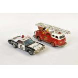 KO + Bandai, Police + Fire Engine, Japan, tin, paint d., 1x without battery case, defects, please