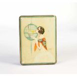 Tin Can Art Deco Lady with Bird, min. paint d., C 2Blechdose Art Deco Dame mit Vogel, 18,5x24,5x8