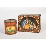 2 Tin Cans Children with St. Nicholas + "Haeberlein Lebkuchen", min. paint d., C 1-22 Blechdosen