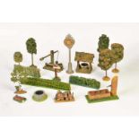 Elastolin a.o., Large Bundle Parts for Diorama, Germany pw, out of composite + wood, trees,