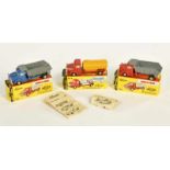 Schuco, 3x Piccolo: Water Truck 763 + 2x Krupp Dump Truck 750, W.-Germany, 1:90, box C 1-2, with