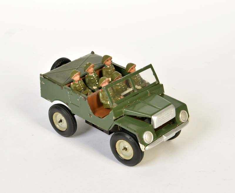 Ehri, Military Jeep with 6 Soldiers, GDR, tin, cw ok, min. paint d., front part loose, otherwise