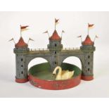 Fleischmann, Moated Castle with Pond + Swan, Germany pw, tin, function ok, paint d., C 3Fleischmann,