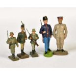 5 Military Figures, out of composite, mixed condition5 Militärfiguren, 7-10 cm, Masse, gemischter