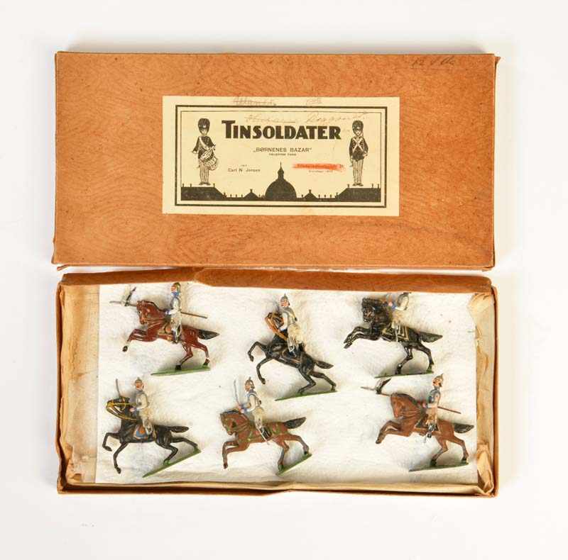Jensen, 6 Prussian Dragoons on Horse, Denmark, out of pewter, box, very good conditionJensen, 6