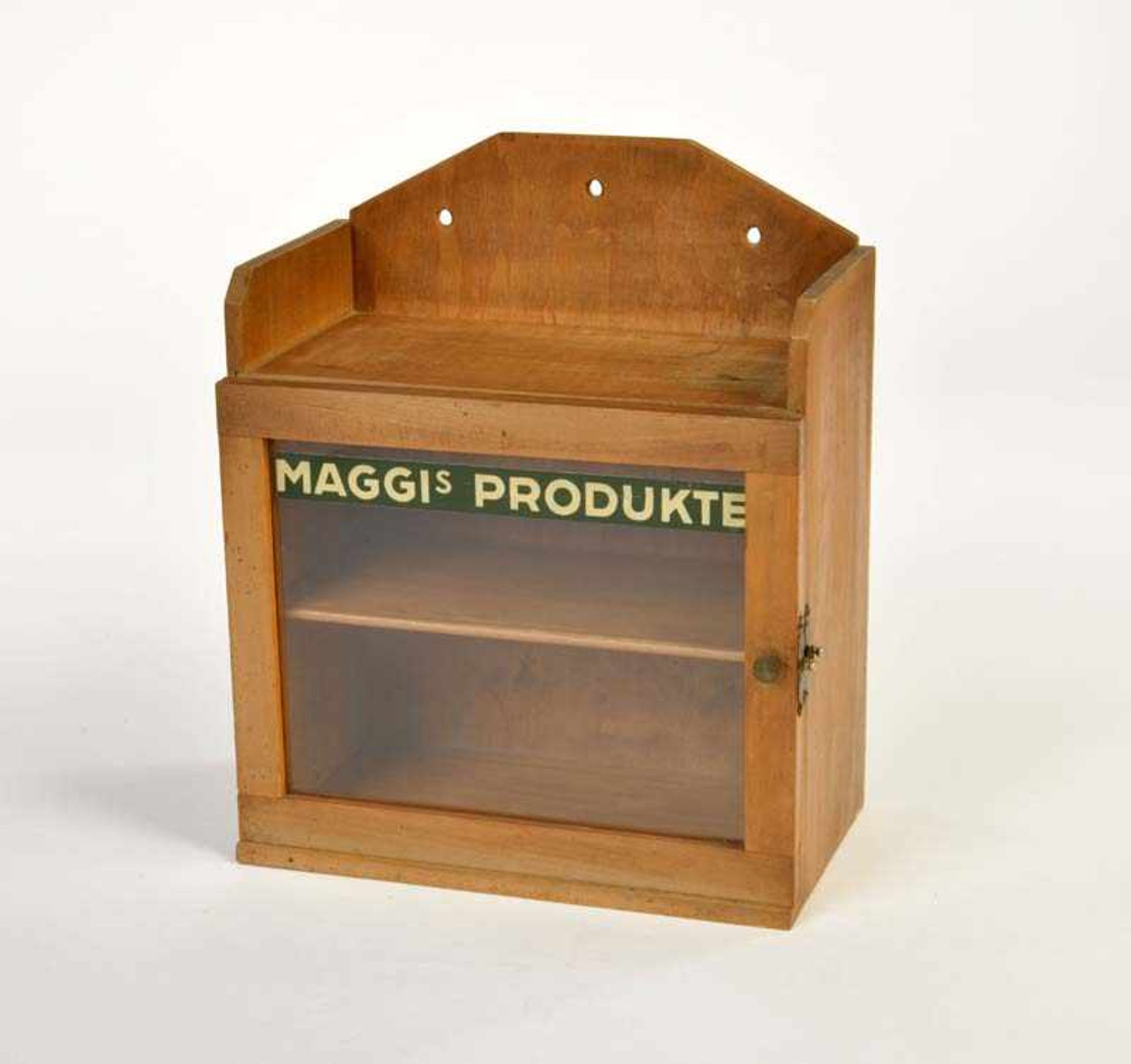 Glass Cabinet "Maggi's Produkte", wood, min. traces of age, C 1-2Glasvitrine "Maggi's Produkte",