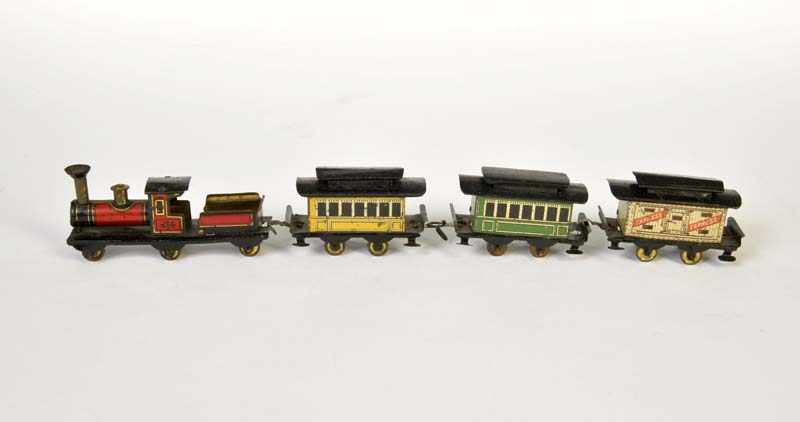 Issmayer, Hess: Penny Toy Train with 3 Wagons, Germany pw, tin, paint d. due to age, C 2-Issmayer,