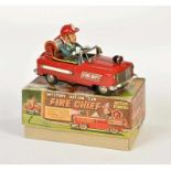 TN Nomura, Fire Chief Mystery Action Car, Japan, tin, bat. drive function ok, min. rust d. on