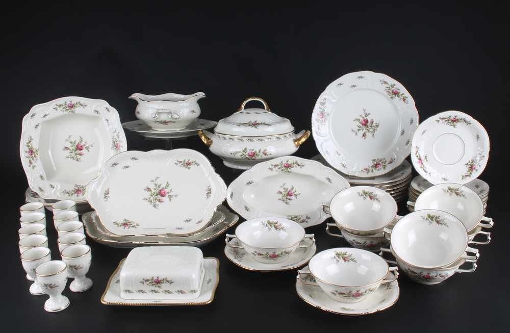 Rosenthal Sanssouci Elfenbein Moosrose, umfangreichen Speiseservice,48-teilig, Porzellan, am Boden