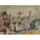 Hans RUDOLPH (1911-1975) Kreuzigung Jesus, Aquarell/Papier im Passepartout, Sichtmaß H 36 cm x 49