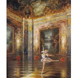 Tanz der Prima Ballerina im Schlossaal, Maler des 20. Jahrhunderts, Öl/Leinwand, u.re. unleserlich