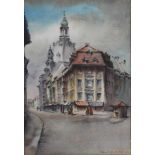 Dresdner Frauenkirche Aquarell,Aquarell/Papier im Passepartout, Holzrahmen (60,5x46cm), qualitativ