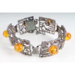 Fischland Art Deco 835 Silber Bernsteinarmband,Bernstein Antikschmuck in 835 Silber, gepunzt mit 835