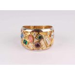 Multicolor 585 Goldring,585/000 Gelb- und Weissgold, 14K Goldring mit zahlreichen Edel- und