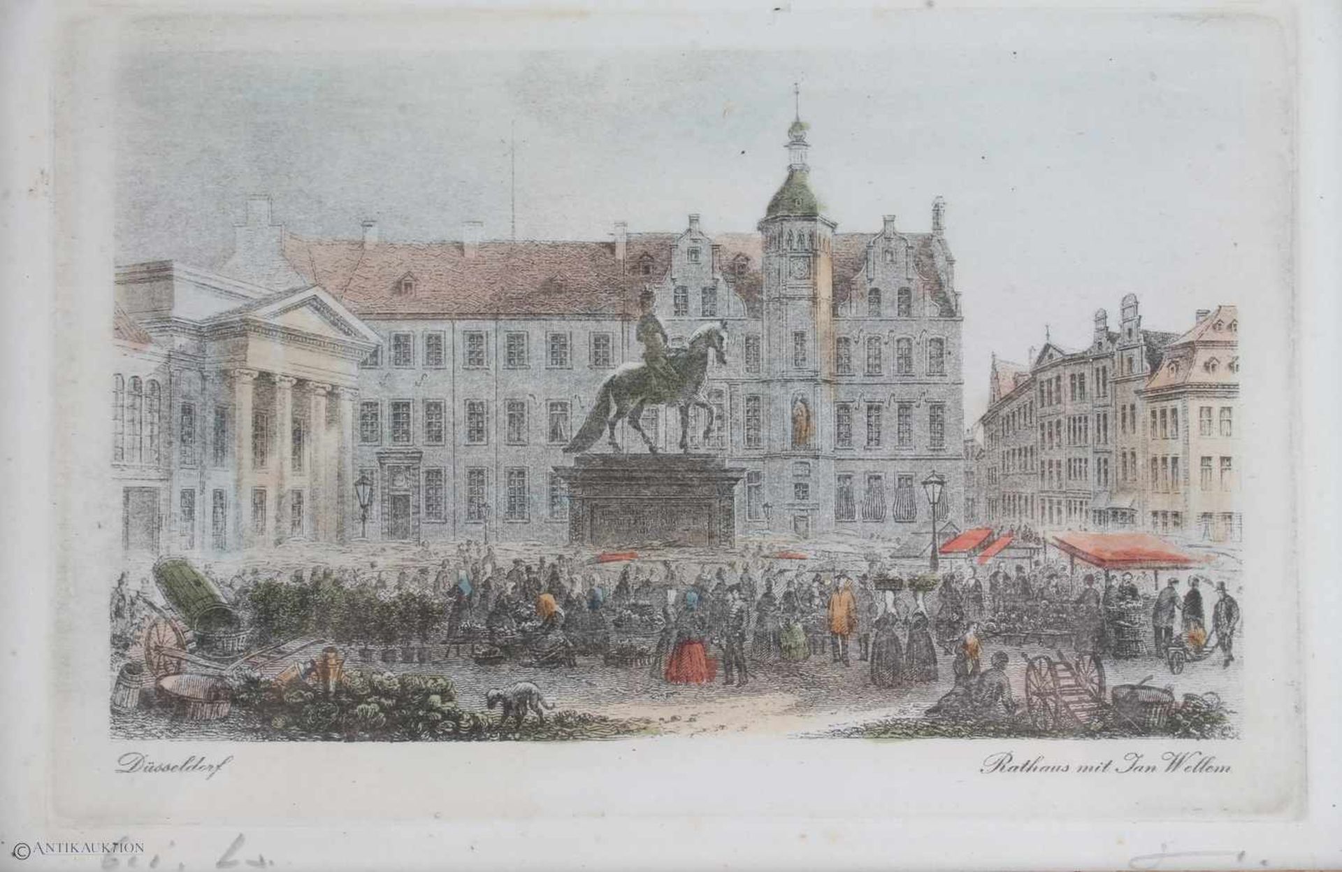 18./19. Jahrhundert, 2 Radierungen Düsseldorf Rathaus mit Jan Wellem und Düsseldorf im 17. - Bild 3 aus 4