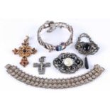 Silberschmuck Konvolut 800-925 Silber, teils mit Schmucksteinen, 6-teilig, alles mit