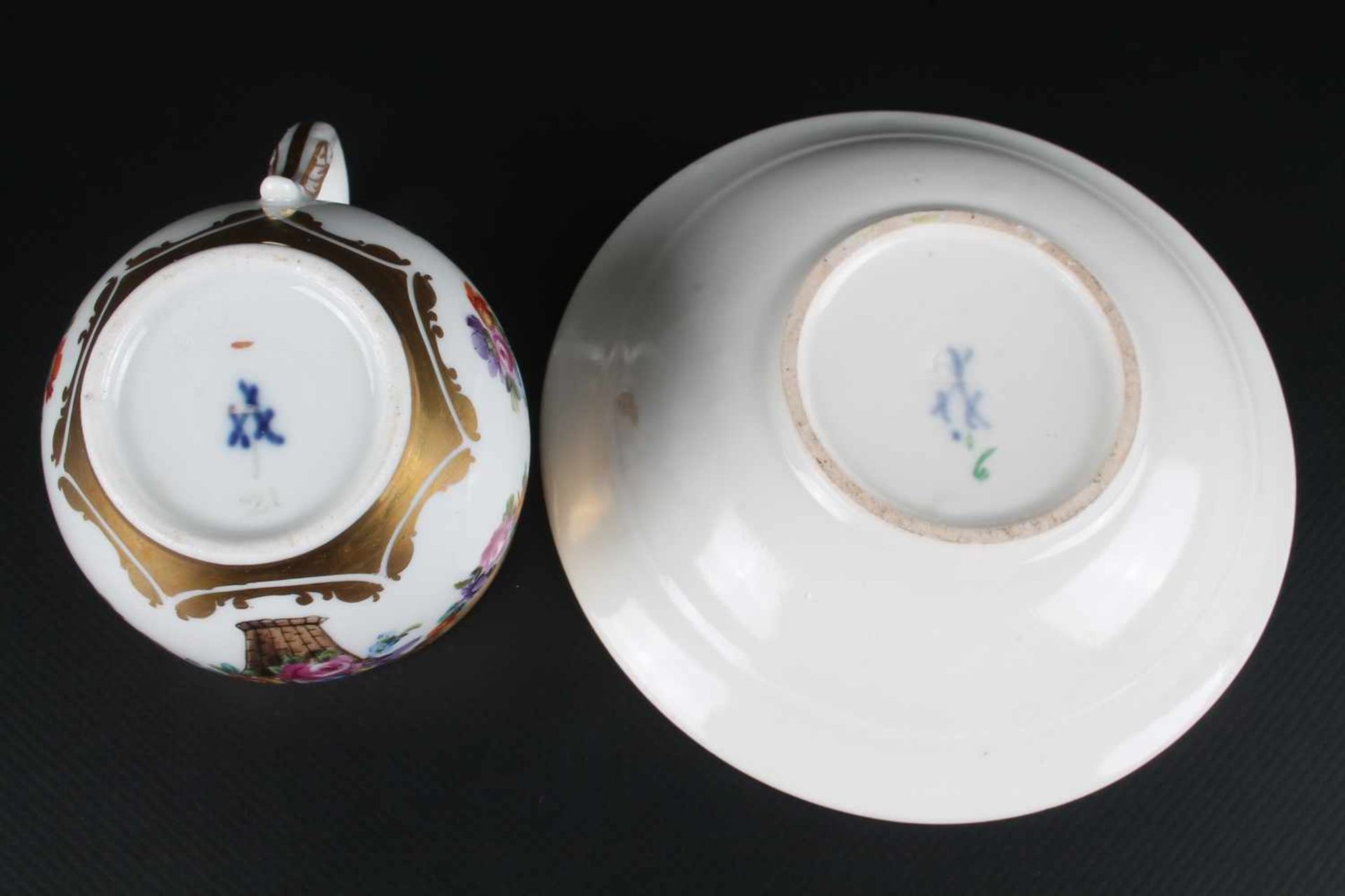 Meissen 6 Schwanenhals - Kaffeetassen Knaufzeit, Schwertermarke Knaufzeit 1860-1924, 6 - Bild 3 aus 3