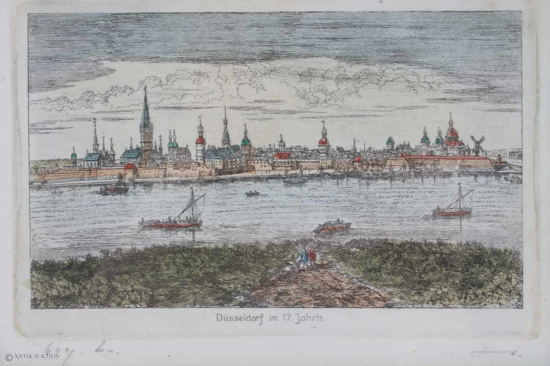 18./19. Jahrhundert, 2 Radierungen Düsseldorf Rathaus mit Jan Wellem und Düsseldorf im 17. - Bild 2 aus 4