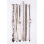 6 Silberarmbänder, 800 - 925 Silber, mit diversen Edelsteinen besetzt, alle Armbänder mit
