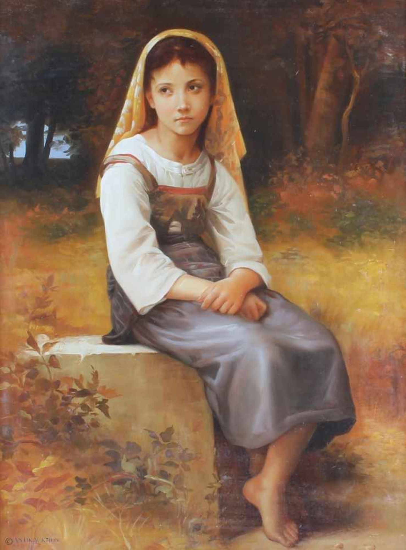 Maler des 20. Jahrhunderts, sitzendes junges Mädchen in Volkstracht, Öl/Leinwand, Gemälde 20.