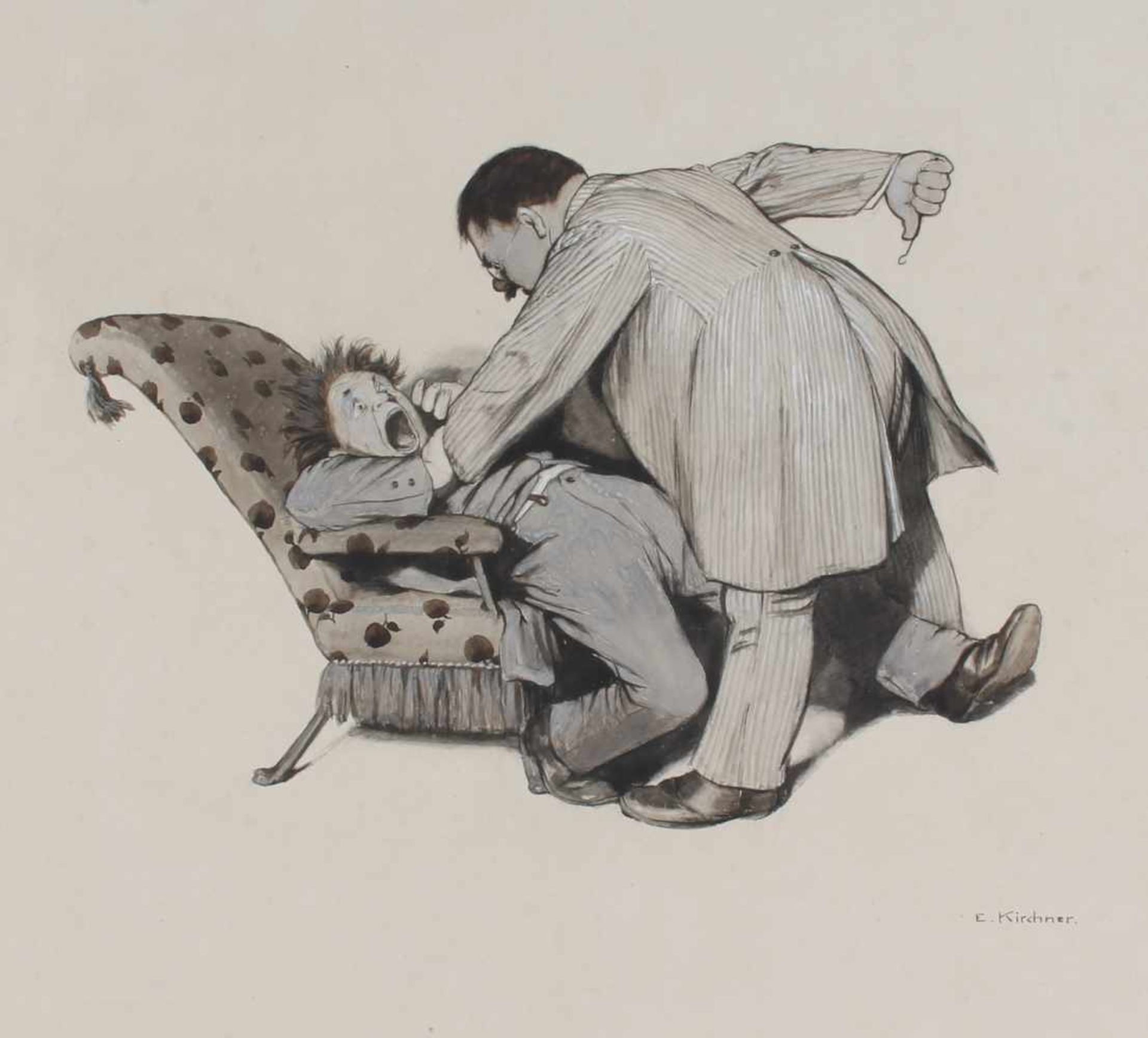 Eugen KIRCHNER (1865-1938) der eiskalte Zahnarzt,Tusche/Aquarell, lavierte Zeichnung auf