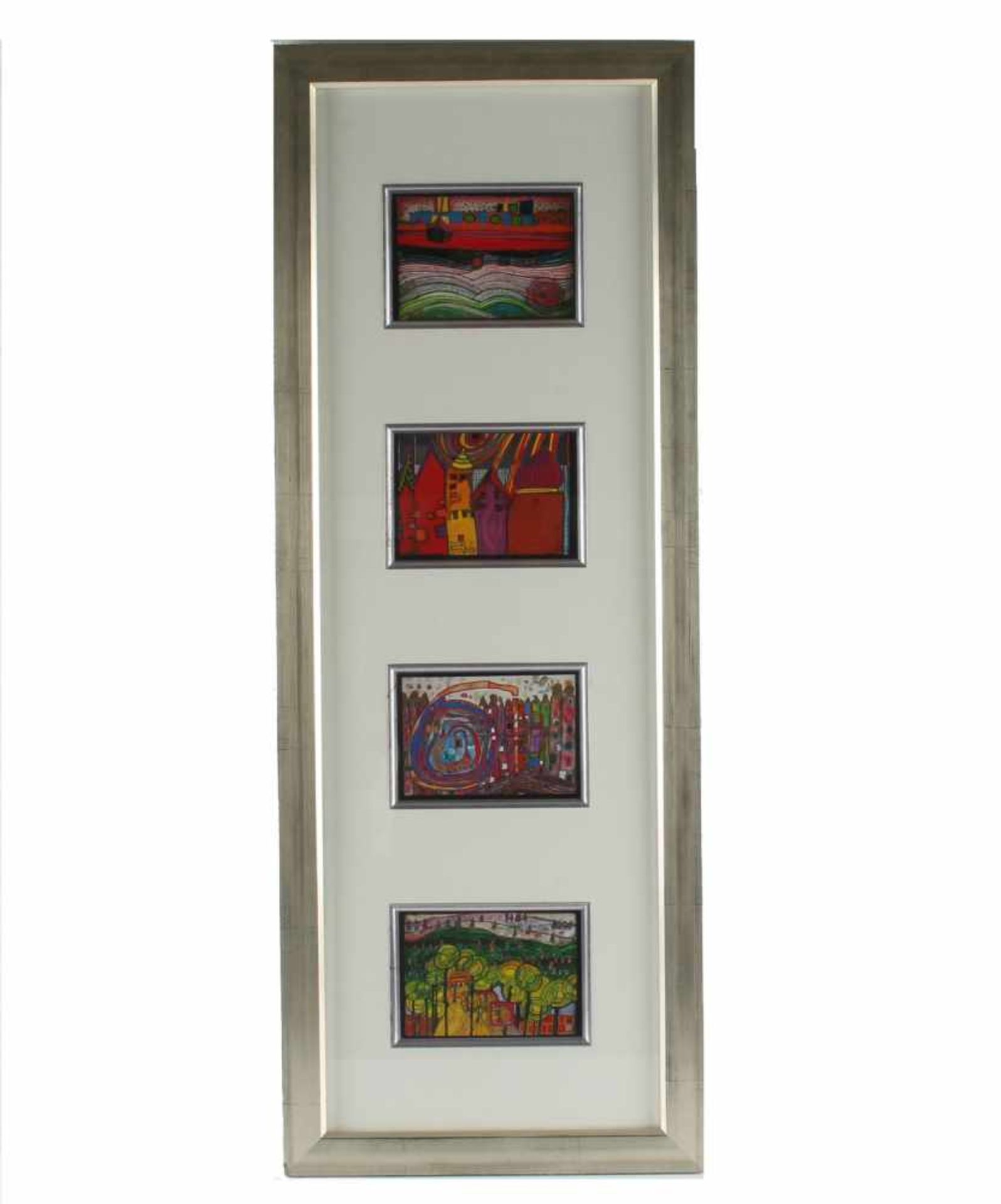 Friedensreich HUNDERTWASSER (1928-2000) - 4 Kunstkarten mit Folienprägung, alle 4 Kunstkarten