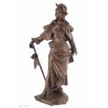Anton Nelson (1880-1910) Skulptur galante Dame, Figur einer galanten Jugendstil Dame, Metall