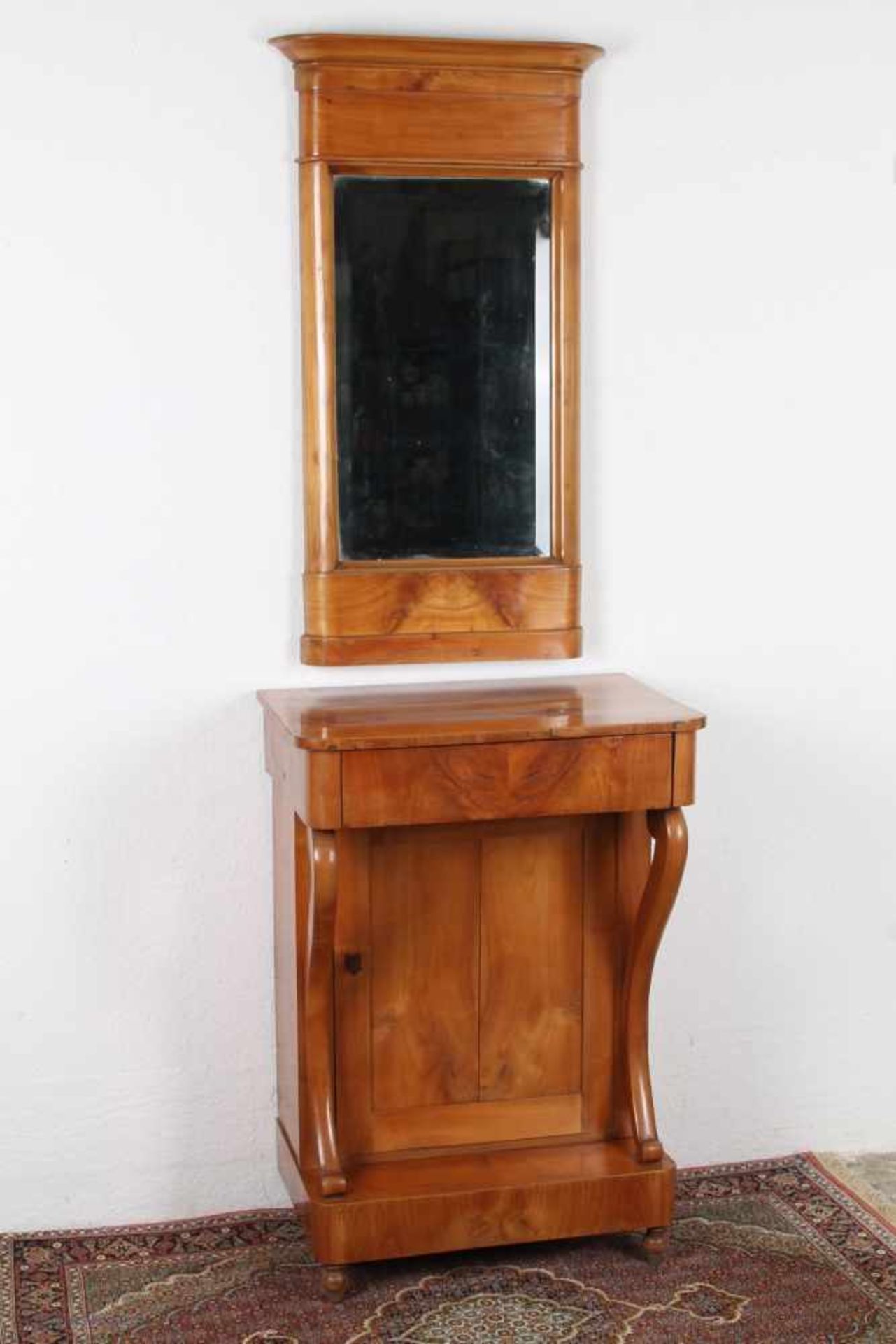 Biedermeier Garderobe mit Spiegel, 19. Jahrhundert, 2-teilig,Kirschbaum, Garderobenschrank mit