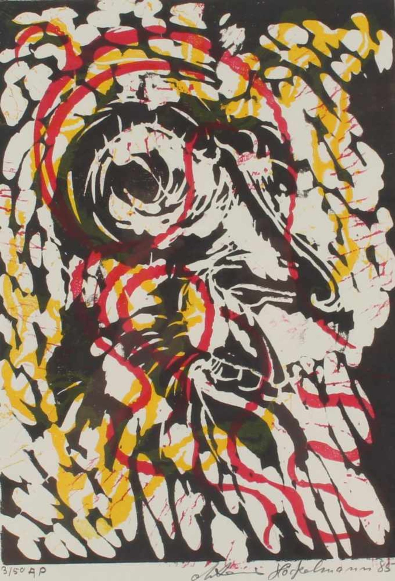 Anton HÖCKELMANN (1937-2000) Linolschnitt abstrakte Komposition,Linolschnitt auf Büttenpapier,