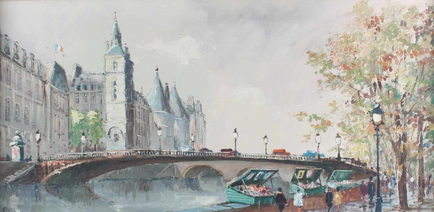 Unbekannter Maler, Ansicht der Pont au Change und der Pariser Conciergerie Palais de la Cité,Öl/